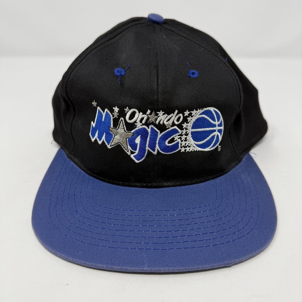 Vintage Orlando Magic Hat Cap Snap Back Black Blue NBA Basketball Drew Pearson